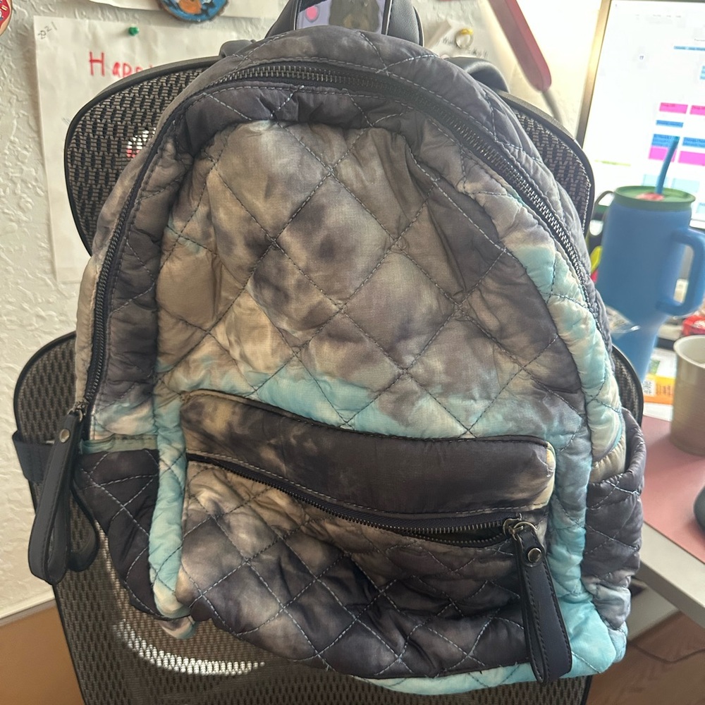 Sol and Solene Motivator backpack! Tie dye blue gray and white.